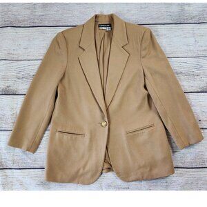 Vintage Savannah 100% Wool Blazer Jacket Size 12 Camel Tan Career Academia
